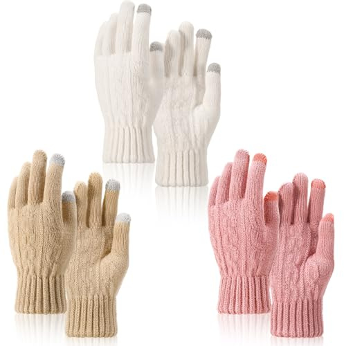 Utensilsto 3 Paar Handschuhe Damen Winter Touchscreen Handschuhe Thermo Winterhandschuhe Wollhandschuhe Warm Winter Gloves Frauen Geschenk Weihnachten