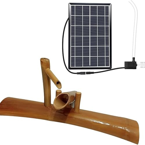 DLAZUM Kit Fontana in bambù ad energia Solare, Fontana Zen Artigianale, Decorazione da Giardino Indipendente con Pompa, Accento Feng Shui, per Vasca per Uccelli, Patio, laghetto, CIO
