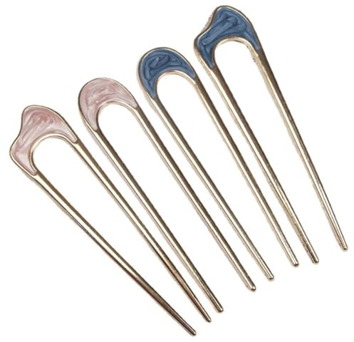 Mobestech 4 pièces Épingles à Cheveux Métal U Forme Chic pour Femmes Lot de Bâtons Colorés Bleu et Rose Accessoires Coiffure pour Chignons et Cheveux Longs Maintien Sûr et Élégant