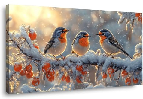 TODOAA Winter Leinwanddruck Bilder Winter Wald, Tiere, Schnee Moderne Wandbilder Kunstdruck Wand Dekoration - für Wohnzimmer Schlafzimmer Home Büro Esszimmer(Orange 4)-20x40cm Gerahmt