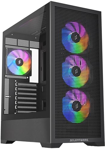 SILENTWARE Core 100 A-RGB PC-hölje, ATX Mid-Tower, 4 x 120 mm A-RGB PWM-fläkt, nätfront, härdat glas sidodel, svart