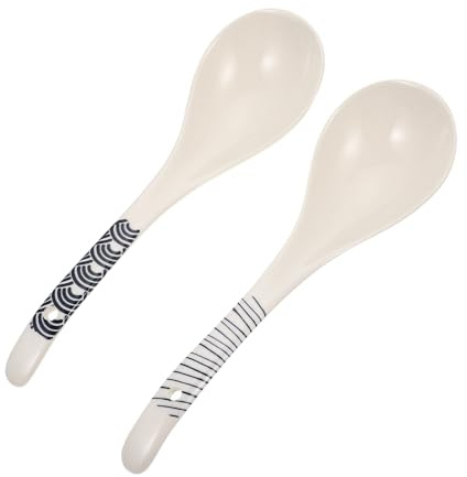 SWETRACE Cucchiai da Zuppa in Ceramica Set 2 Pezzi Manico, Cucchiai per Porridge Fatti in Casa, Utensili Cucina Sicuri e Pratici per Uso Domestico
