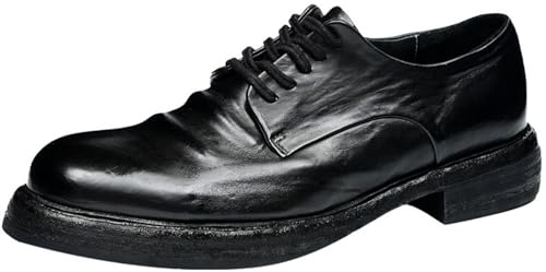 Generico Scarpe Eleganti Uomo Stringate in Pelle Punta Tonda Scarpe Business Confortevoli con Tacco Basso Stile Derby Vintage,Nero,38 EU