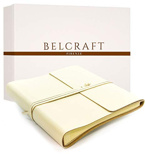 Dolci Fotoalbum Leder, Handgearbeitet in klassischem italienischem Stil, Geschenkschachtel inklusive Elfenbeinfarben