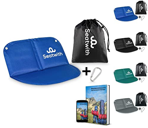 Faltbares Iso-Sitzkissen (40x40cm) mit Wärme isolierender ALU Unterseite + Tragetasche & Karabinerhaken für ideale Befestigung am Rucksack maximaler Schutz vor Kälte Nässe Schmutz