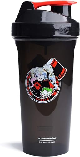 Smartshake Lite Justice League Harley Quinn Protein Shaker Flasche 800ml auslaufsicher BPA frei - Harley Quinn Geschenke Damen Gym Shaker Trinkflasche für Protein Shakes + Proteinpulver
