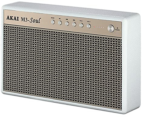 Akai -Altoparlante Retro con Bluetooth, Altoparlante Wireless Portatile, Speaker Wireless, Riproduzione USB, Ingresso Ausiliario Audio, Cavo Doppia Ricarica Incluso, 20W, Bianco