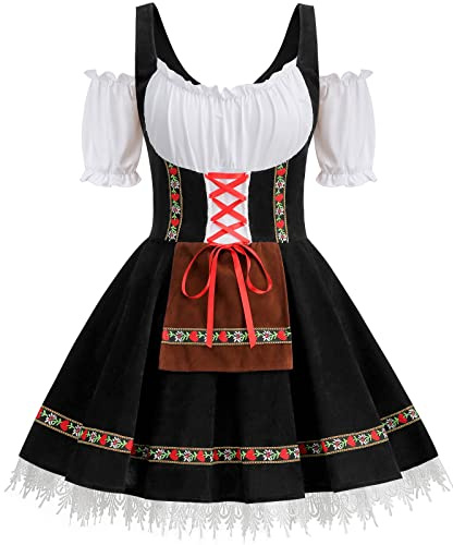 GRAJTCIN Oktoberfest-kostym, sammet tysk bayersk klänning för halloween karneval, Svart, M