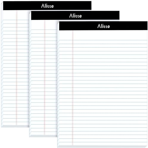 Alitte Juridiska anteckningsblock 8,5 x 11, paket med 3 – perforerad bred linjerad skrivplatta – premium tjockt papper, ingen bläckblödning – tomma juridiska dynor för hem, kontor, skola, företag – 50