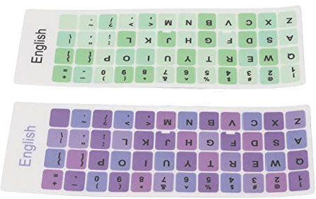 Dioche English Keyboard Stickers, 2pcs Pack Universal English Keyboard Stickers, Colorful English Keyboard Letters Language, Dustproof Waterproof Coating PVC Computer Keycaps Stickers
