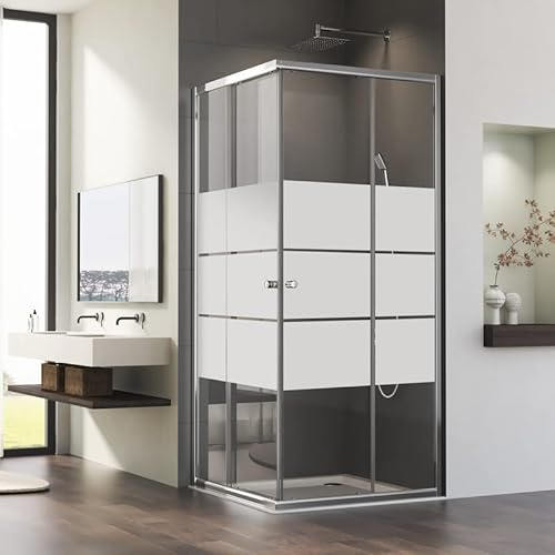 Eckeinstieg Schiebetür Duschkabine 90x90cm Doppel Schiebetüren Gestreift Duschabtrennung mit 6mm ESG Sicherheitsglas, Schiebetüren Duschwand Duschtür Höhe 185cm