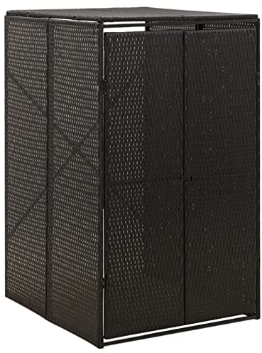 Festnight Rattan Mülltonnenbox 1er Mülltonnenverkleidung 1 Tonnen 240L Mülltonnenabdeckung 1 Mülltonnen Müllcontainer Mülltonnenschrank Müllbox Draußen 70x80x117 cm Schwarz