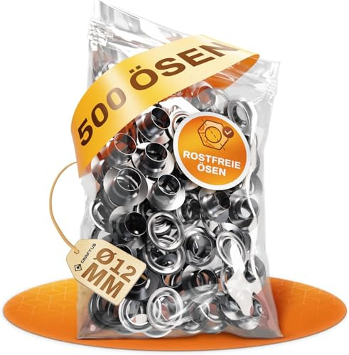 CRAFTUS Edelstahl Ösen Set 100% Rostfrei – 500 Stück Metallösen Innen-Ø12mm | Magnetische Planenösen für Ösenzange – Ösen für Planen, Sonnensegel, Banner, Vorhänge und vieles mehr