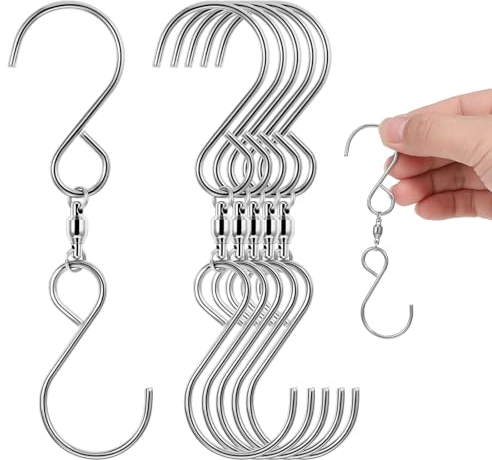 Qianyu Confezione da 6 ganci girevoli a 360 gradi a S, ganci a catena per appendere mangiatoie per uccelli, case, fioriere, per interni ed esterni, per organizzare campanelli a vento per feste