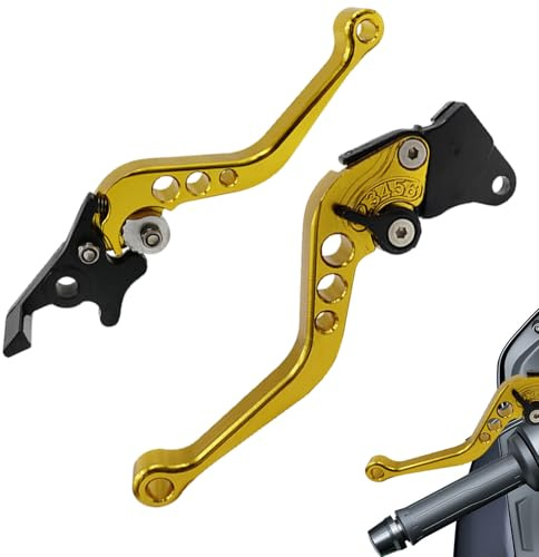 Lainiaoly Leva Frizione e Freno Moto CNC in Alluminio Regolabile - Parti Bici Cross, Leva Corta per Cambio Chiaro, Oro (2 Pezzi)