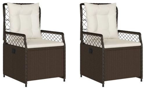 Gecheer 2 STK. Gartenstühl Verstellbar, Gartenstuhl mit Kissen, Gartensessel, Rattansessel, Terrassenstuhl, Braun Poly Rattan