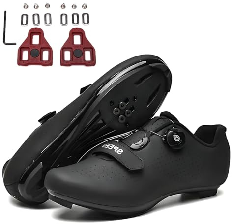 FANSU Cycling Shoes for Men and Women, Road Cycling Shoes with Delta Cleats, Compatible with Look SPD-SL Delta Lock Pedal Riding Shoes, Compatible with Peloton Shoes, black, 12 UK