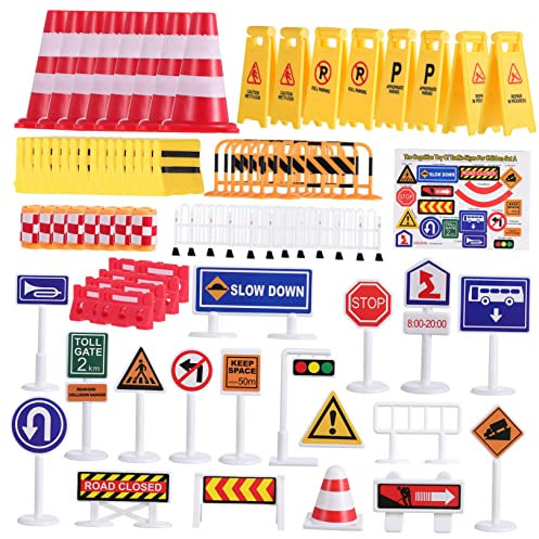 SUPVOX de Barrage Routier Enfants Panneaux de Rue Jouets Jouer modèles de signalisation routière Panneau de Route en Forme de A Plastique Jouets de signalisation routière Papier