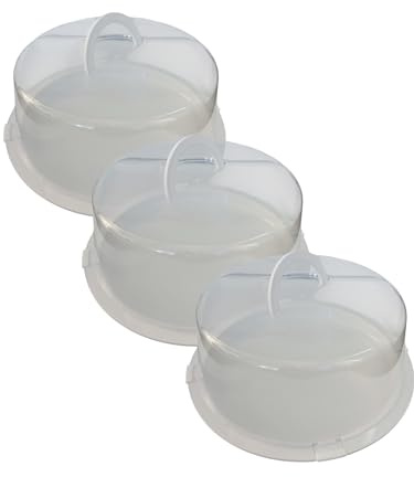 3-Pack Cake Carriers with Lids – 12 x 12 x 4.75 Inch Plastic Cake Containers – Lightweight BPA-Free Plastic Freezer Safe Reusable Storage with Handles Holds 10-Inch Cakes Stackable Easy Transport