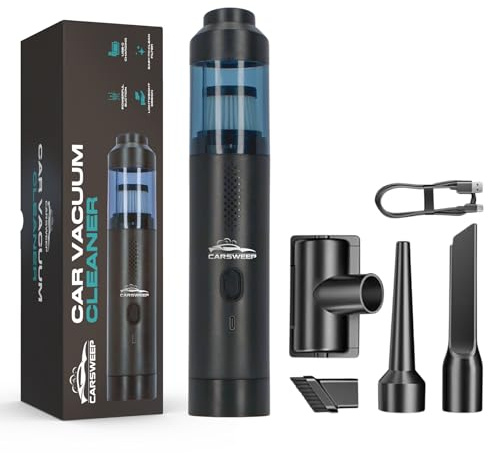 CarSweep® Wiederaufladbarer Autostaubsauger V1 - Krümelsauger - Handstaubsauger - Autostaubsauger kabellos - Kleinstaubsauger- Geeignet für Auto und Haushalt - Kabelloser Staubsauger