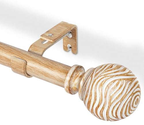 DEFYNEE Gardinenstange Hellbraun 76–152 cm, Vorhangstange Ø 25 mm | Ausziehbare Vorhangstange, Metall mit Holzoptik, Wand/Deckenmontage
