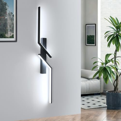 Goeco Applique da Parete Interno 81CM 24W 2700LM Lampada a Muro Moderno Lungo a 6500K Bianco Freddo, Applique LED Nero 2 Tubi Luminosi per Soggiorno Camera da Letto Scala Corridoio