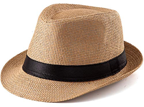 Straw Hat for Women Men - Summer Khaki Fedora Hat with Band Sun Hat for Travel