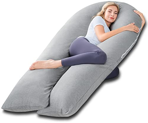 Meiz Pregnancy Pillow, Cooling Silky Pregnancy Pillows for Sleeping, 65 Full Body Maternity Pillow for Tall Pregnant Woman with Cooling Silk Jersey Cover, Grey