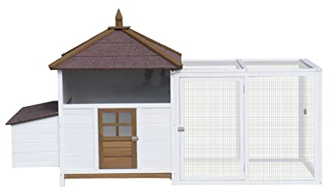 Dehner Hühnerstall Florenz, mit Freilaufgehege, 91.7 x 224.3 x 120.7 cm, Tannenholz, weiß/braun/rot
