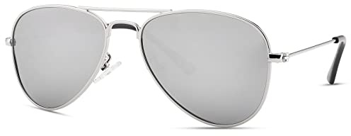 COASION Classic Polarized Kids Small Aviator Sunglasses for Girls and Boys Age 3-16 (Silver/Silver Mirrored)