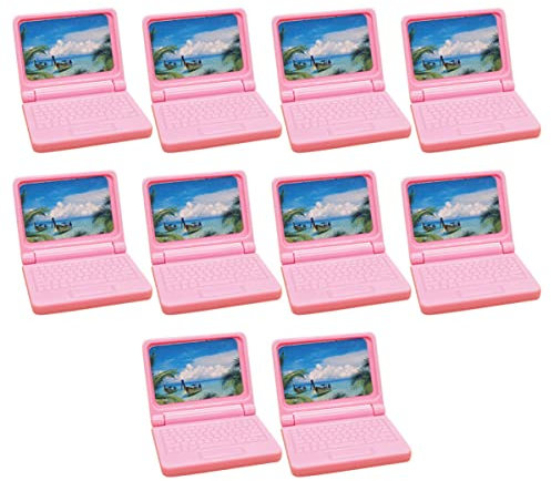 LABRIMP 10pcs Dollhouse Mini Laptop Computer Model Plastic Pink Mini Notebook Simulation for Micro Landscape Decoration Accessories