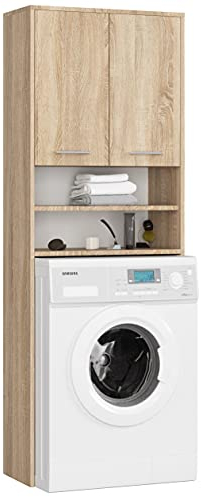 Home Collective Mobile per lavatrice 64x30x180 cm, mobile alto da bagno, con 2 ante e 4 ripiani mobiletto da bagno mensola da bagno corridoio sonoma