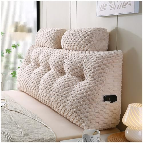 ZTGL Rückenkissen mit Nackenrollenkissen, Lesekissen für Bett und Sofa, Komfortables Wandkissen Bett, Groß Rückenkissen Bett, Keilkissen Bettkissen Rückenlehne,Beige,137 * 50 * 20cm(2 Pillows)