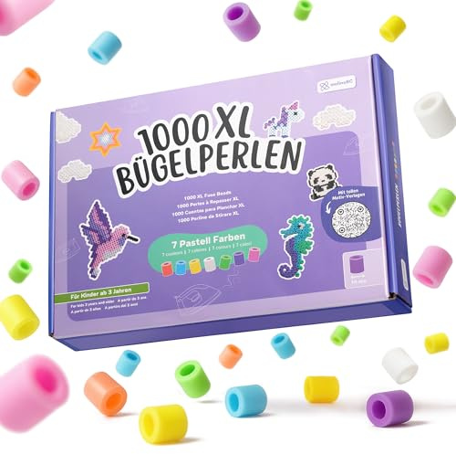 molinoRC Große Bügelperlen 10mm [1000er Nachfüll Pack] in 7 PASTELL Farben - mit 30+ VORLAGEN-Download - XL Bügelperlen - Steckperlen groß ab 3 Jahren für einfaches Bügeln & Basteln - Maxi Perlen