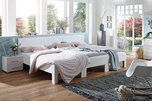 Rima Familienbett 240-270x200 RÜGEN | Vollholz | Buche - weiß lackiert | Original Familienbett | Massivholz | Natur | Stabil | Modular Erweiter- und Rückbaubar (240 x 200 cm)