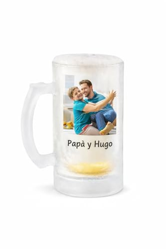 Kembilove® Jarra de Cerveza Personalizada 50 cl de Vidrio Esmerilado Opaco – Foto o Texto – Asa Ergonómica – Detalle Personalizado para Crear Recuerdos Especiales