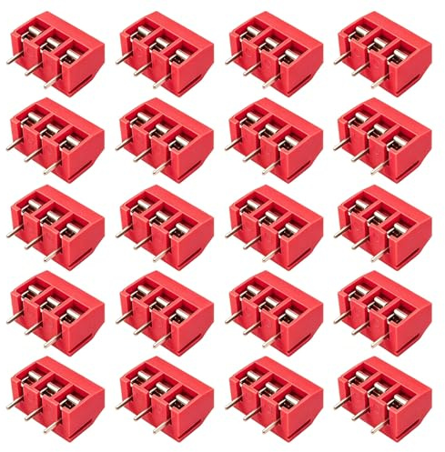 QitinDasen Set di 20 morsettiere per PCB a 3 pin, colore rosso, passo 5,08 mm, morsettiera a vite (10 A/300 V)