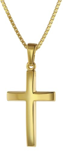 trendor Kreuz 21 mm Gold 585 mit goldplattierter Silberkette für Frauen | Damen-Halskette, Gold-Anhänger, elegantes Geschenk
