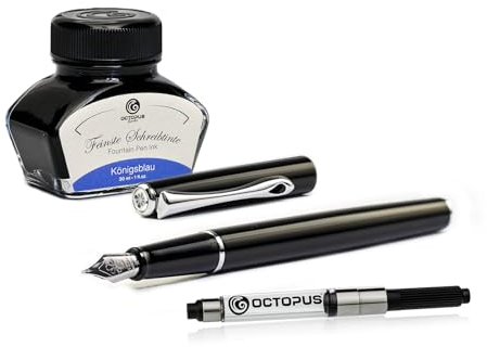 Diplomat Traveller Lack Schwarz Füllhalter-Set, Füllhalter aus Metall im Set mit Schreibtinte und Konverter, Schreibset