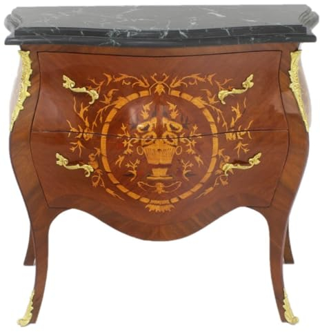 Casa Padrino Cómoda barroca marrón/Dorado/Negro 95 x 45 x H. 85 cm - cómoda de Madera Maciza Hecha a Mano con 2 cajones y Tapa de mármol - Muebles barrocos