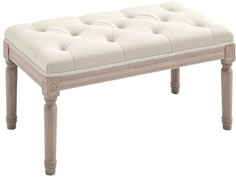 HOMCOM 80cm End of Bed Bench, Window Seat, Tufted Bench for Bedroom, Hallway, Living Room, Cream White