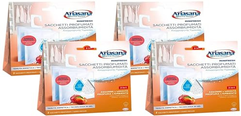 Ariasana Minifresh Energia Fruttata Sacchetti profumati 2in1, Sacchetti con doppia azione assorbiumidità e antiodore, Deodorante cassetti e armadi, 2 sacchetti da 50g (Confezione da 4)