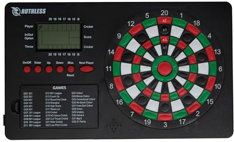 Ruthless TopScore SC037 Marqueur de fléchettes électronique | Système de score numérique pour jusqu'à 8 joueurs, 32 jeux, 590 variantes