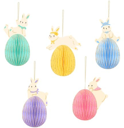 AOBKIAT Easter Party Decorations,5 PCS Easter Bunny Egg Paper Honeycomb Ornaments for Home Classroom Garden Decor,Party Favors,Spring Theme Decoration
