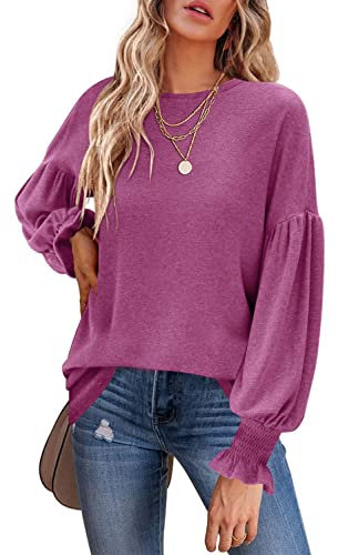 TANMESSO Camisetas casuales elegantes de manga larga para mujer | Camisas de salir inspiradas en el año 2024, fucsia, XXL