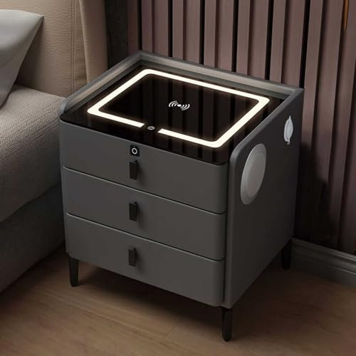 HIGAOQS Bedside Table with Charging Station,Side End Table with 3 Drawers,with Wireless Charging Station and adjustable LED Light,USB Ports,for Living Room, Bedroom, Study, Modern