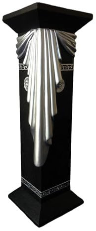 Cinar Colonna decorativa greca con drappeggio dorato, antico, altezza 80 cm, larghezza 30 cm, bianco (nero-argento)