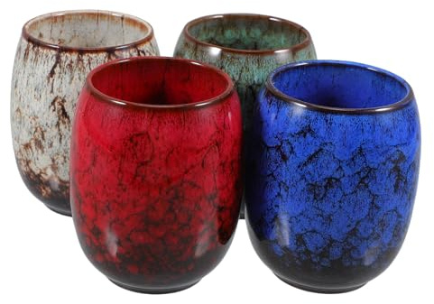 HOMOBABE 4pcs Japanese Ceramic Teacups Unique Tenmoku Glaze Multifunctional Tea Cups for Japanese Tea and Office Use