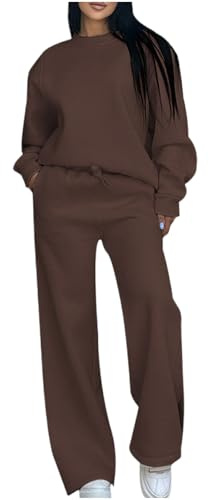 Tracksuit Womens Full Set Ladies Long Sets Crew Neck Solid Color Tops Long with Pockets Lounge Wear Sets Streetwear co ord for Travel Jogging Gym Home Lounge Wear for Fall Outfits Sweatshirt