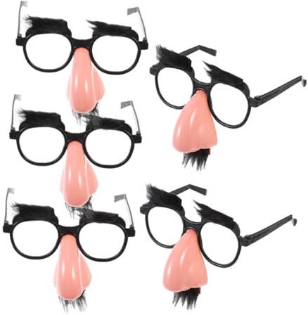 Hemobllo 5 Stück Teiliges Schwarze Party Brille mit Lustigem Bart und Großer Nase Kunststoff Kostümzubehör für Halloween und Karneval für Fasching und Verkleidungspartys Witzige